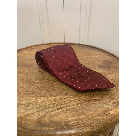 Murano Men's Silk‎ Tie Burgundy Plaid Check Designer Classic - Picture 1 of 4